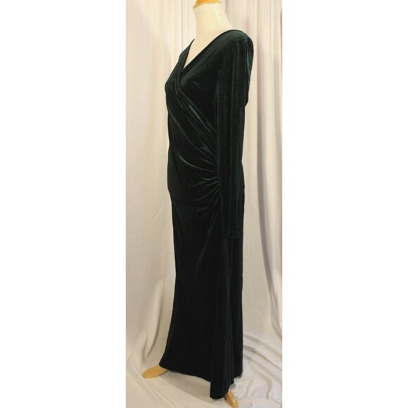 ZABERRY Women Green VNeck Long sleeve Ruched Velvet Cocktail Evening Dress Large - Picture 3 of 5